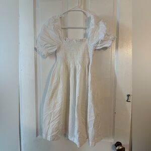 Abercrombie & Fitch White Smocked Puff Sleeve Dress